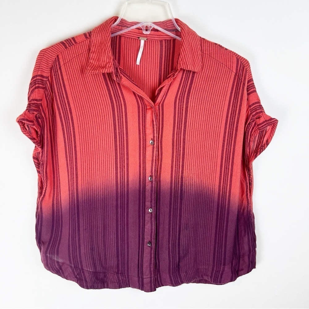 Free People Ombré Short Sleeve Button Up Shirt XS Small Oversized - Picture 8 of 8